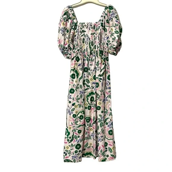 Jesse Zhao New York Emerald Smocked Puff Sleeve Midi Dress Size Small - Picture 3 of 7